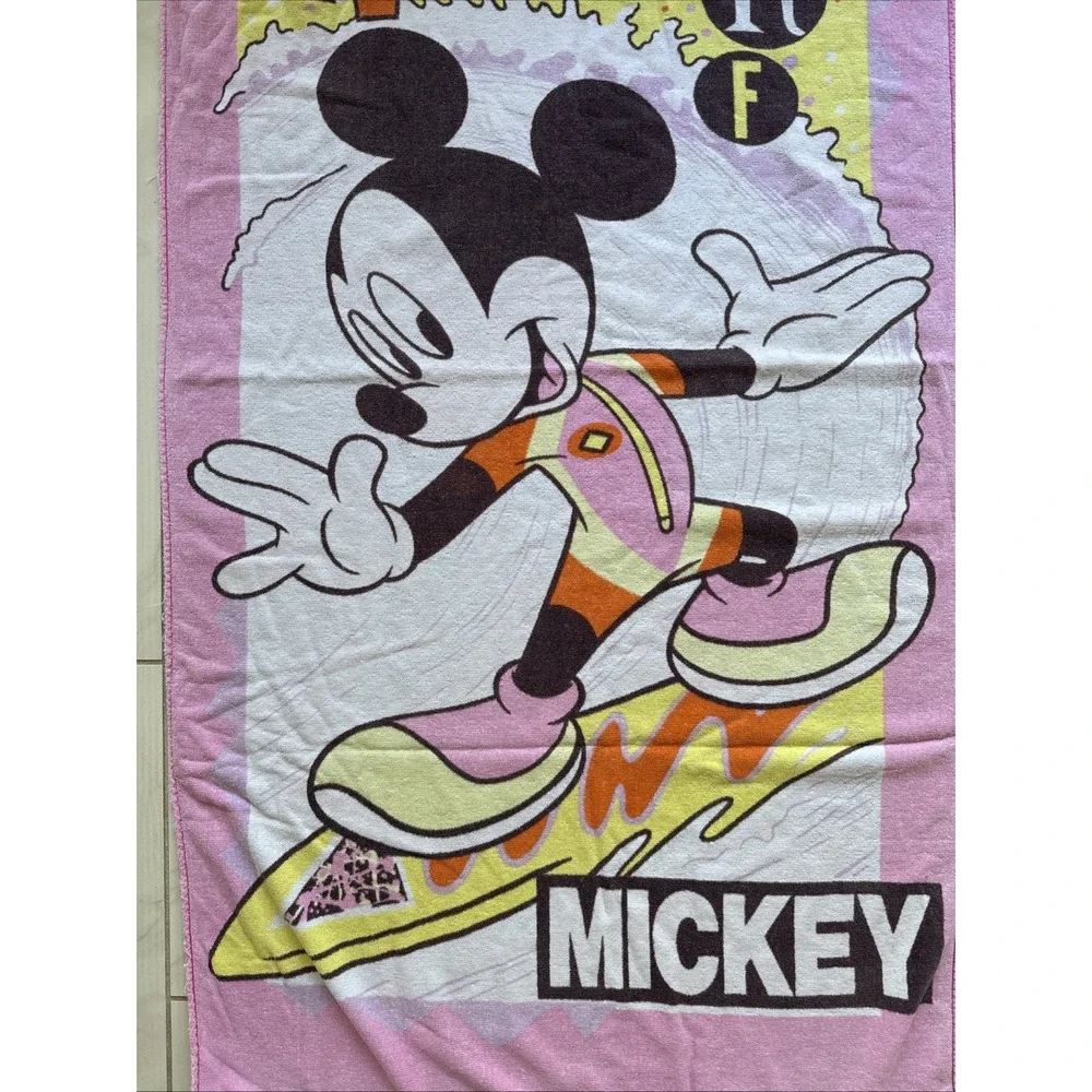 VTG Disney Mickey Mouse Skate Time Beach Towel Hot Surf 90s Franco‎ 55x28